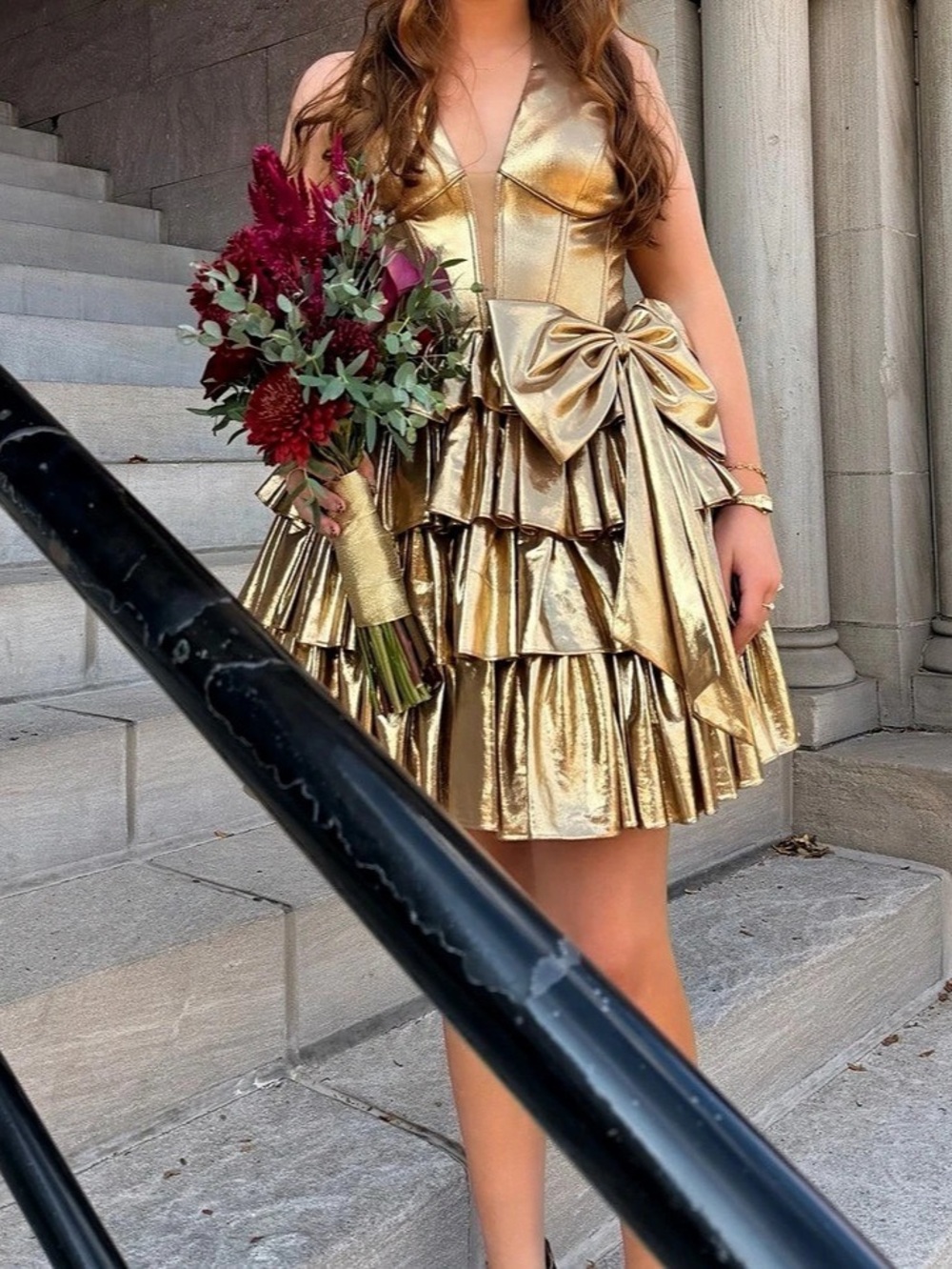 SHERRI HILL 56826 Metallic Halter Cocktail Dress 56826 Gold Metallic Halter Mini